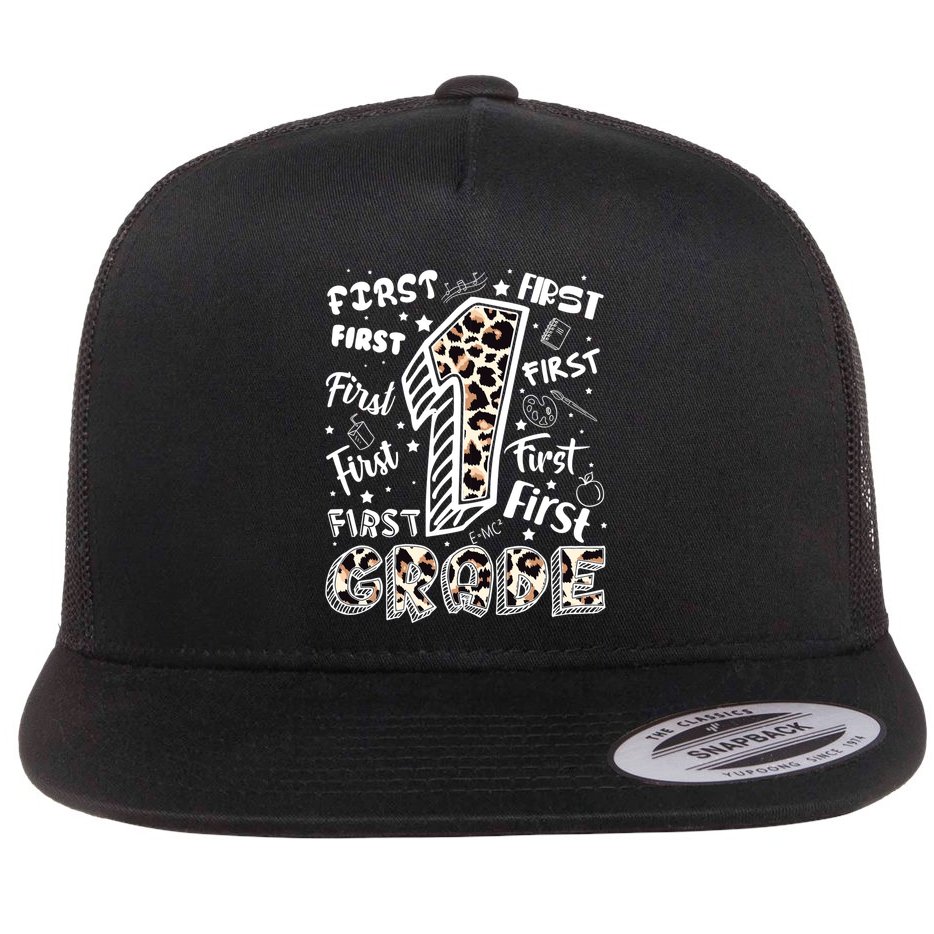 Cute Leopard Print First Grade Typography Word Art Flatbill Hat