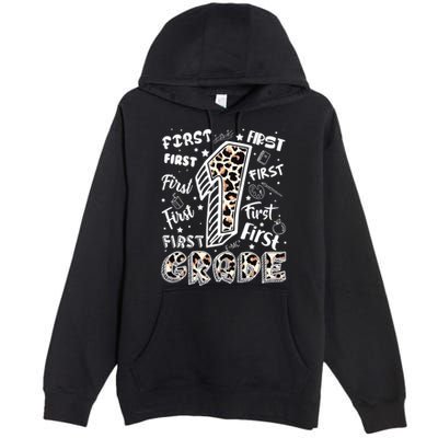Cute Leopard Print First Grade Typography Word Art Premium Pullover Hoodie