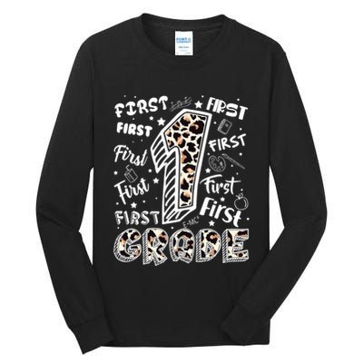 Cute Leopard Print First Grade Typography Word Art Tall Long Sleeve T-Shirt