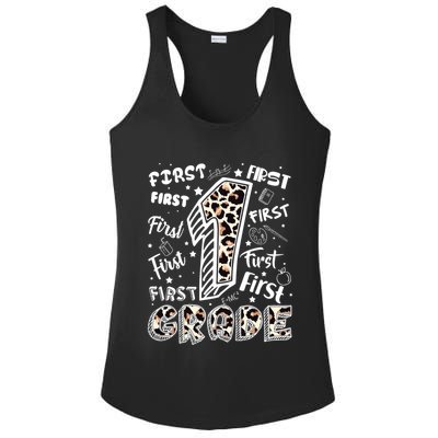 Cute Leopard Print First Grade Typography Word Art Ladies PosiCharge Competitor Racerback Tank