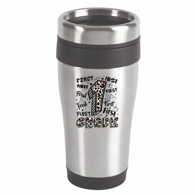 Cute Leopard Print First Grade Typography Word Art 16oz Travel Tumbler