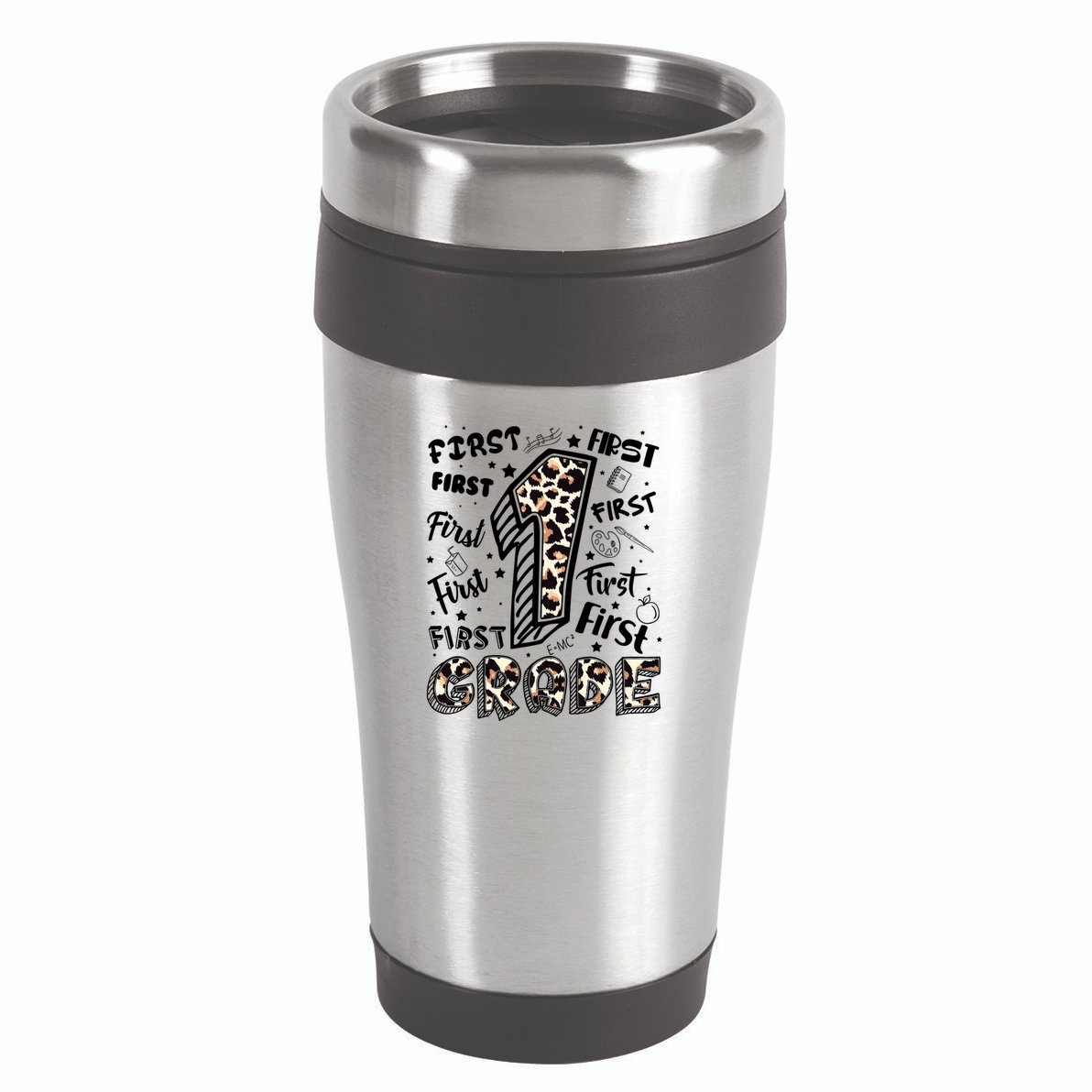 Cute Leopard Print First Grade Typography Word Art 16oz Travel Tumbler