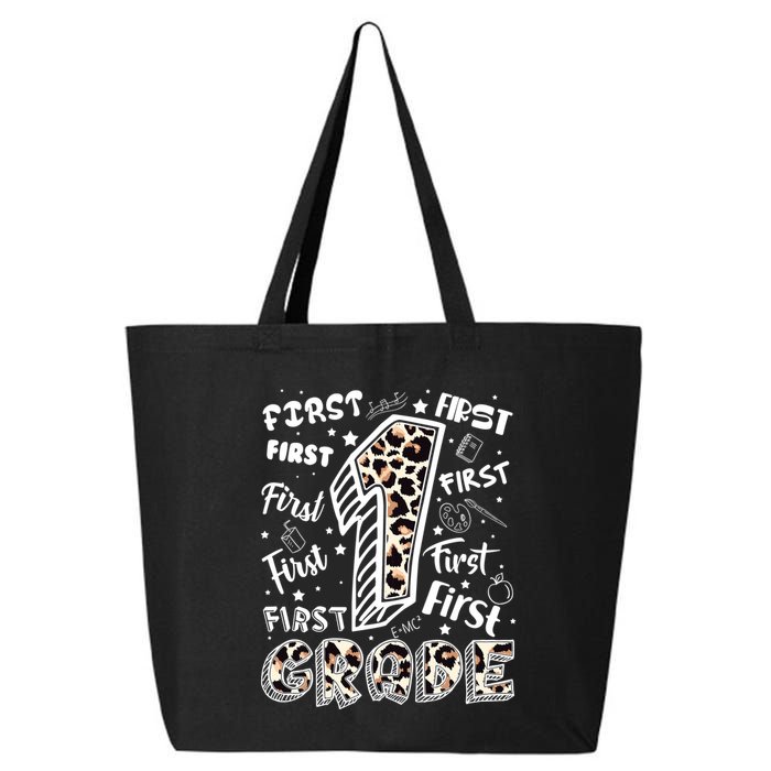 Cute Leopard Print First Grade Typography Word Art 25L Jumbo Tote