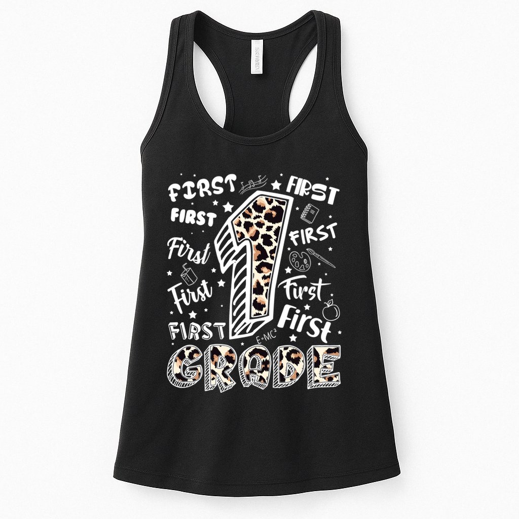 Cute Leopard Print First Grade Typography Word Art Womens Tank Top