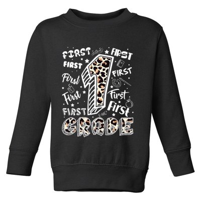 Cute Leopard Print First Grade Typography Word Art Toddler Sweatshirt
