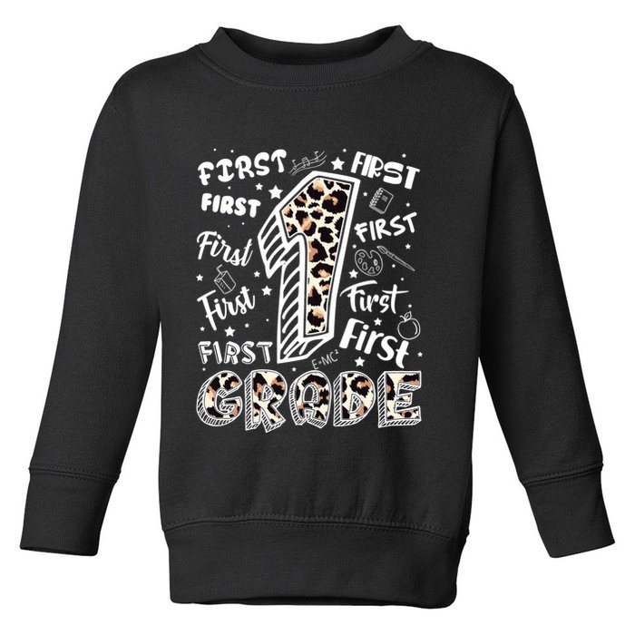Cute Leopard Print First Grade Typography Word Art Toddler Sweatshirt