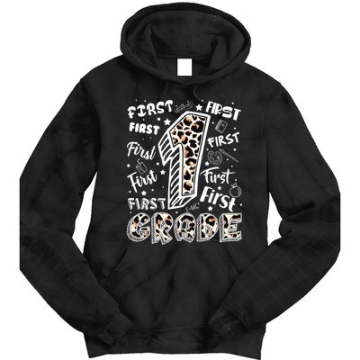 Cute Leopard Print First Grade Typography Word Art Tie Dye Hoodie