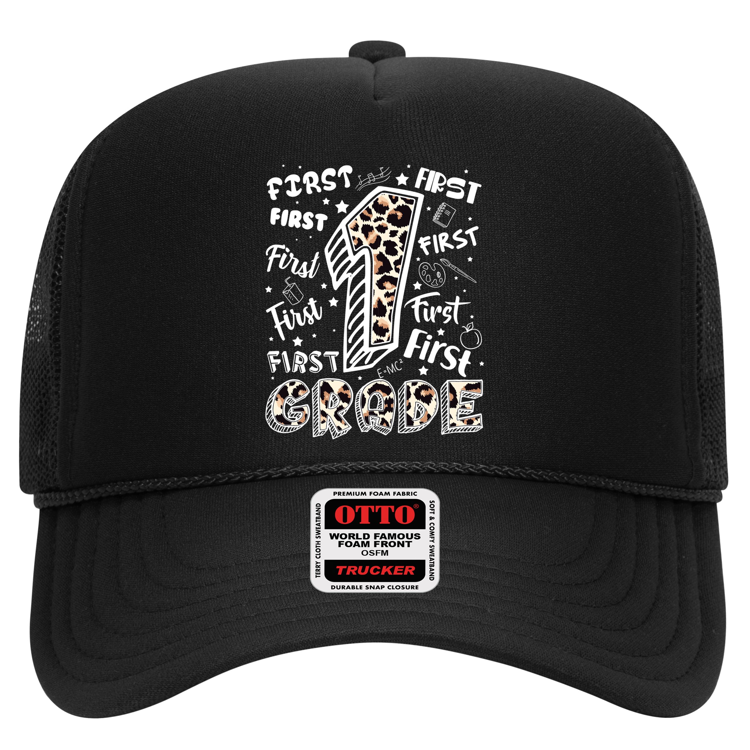 Cute Leopard Print First Grade Typography Word Art Trucker Hat