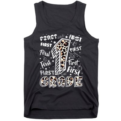 Cute Leopard Print First Grade Typography Word Art Tank Top