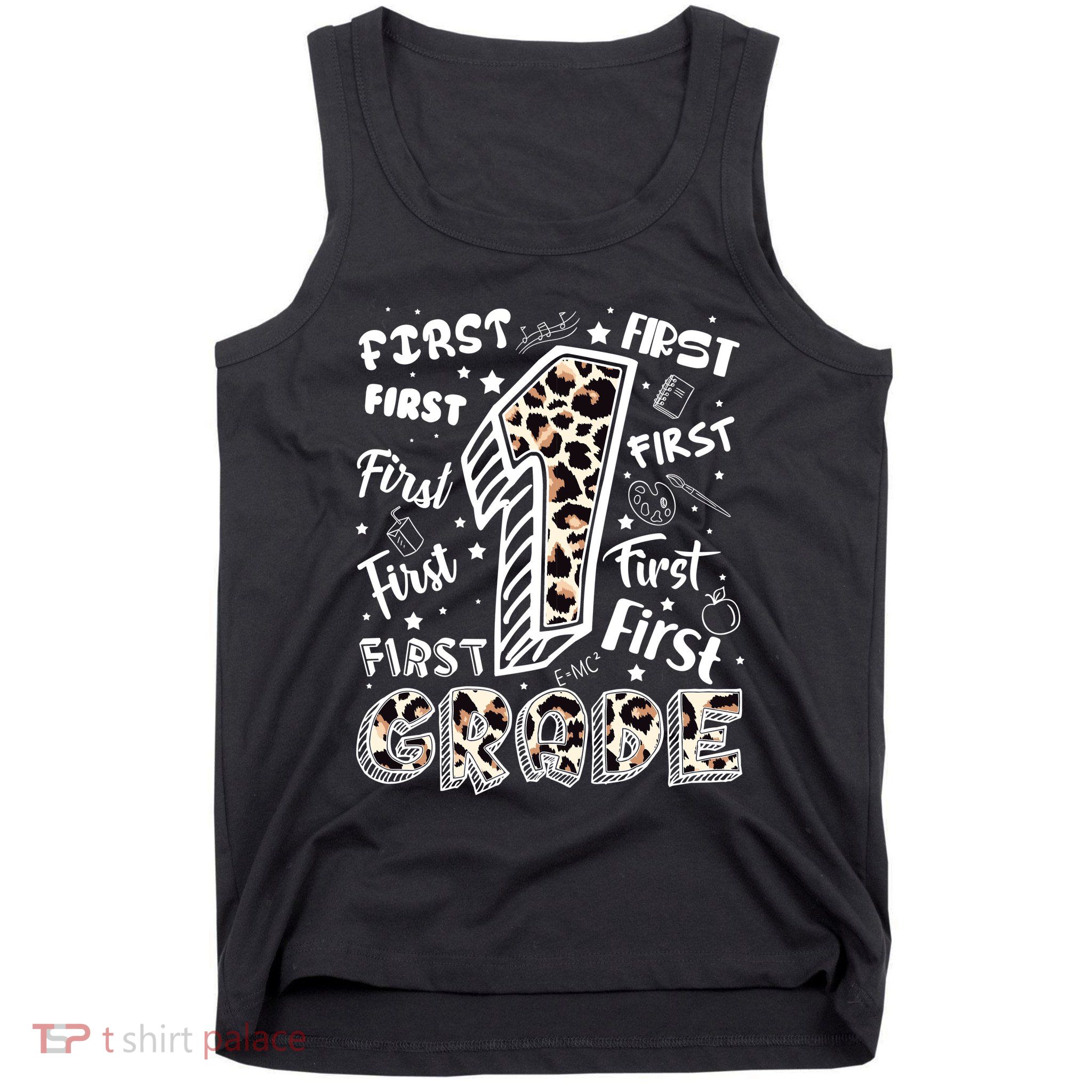 Cute Leopard Print First Grade Typography Word Art Tank Top