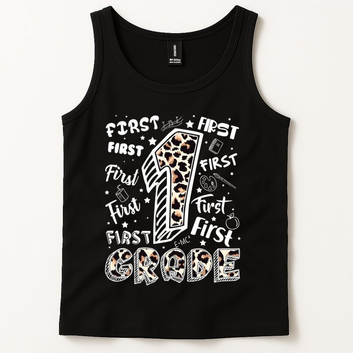 Cute Leopard Print First Grade Typography Word Art Tank Top