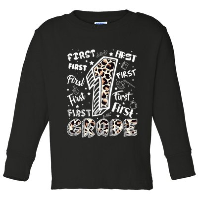 Cute Leopard Print First Grade Typography Word Art Toddler Long Sleeve Shirt