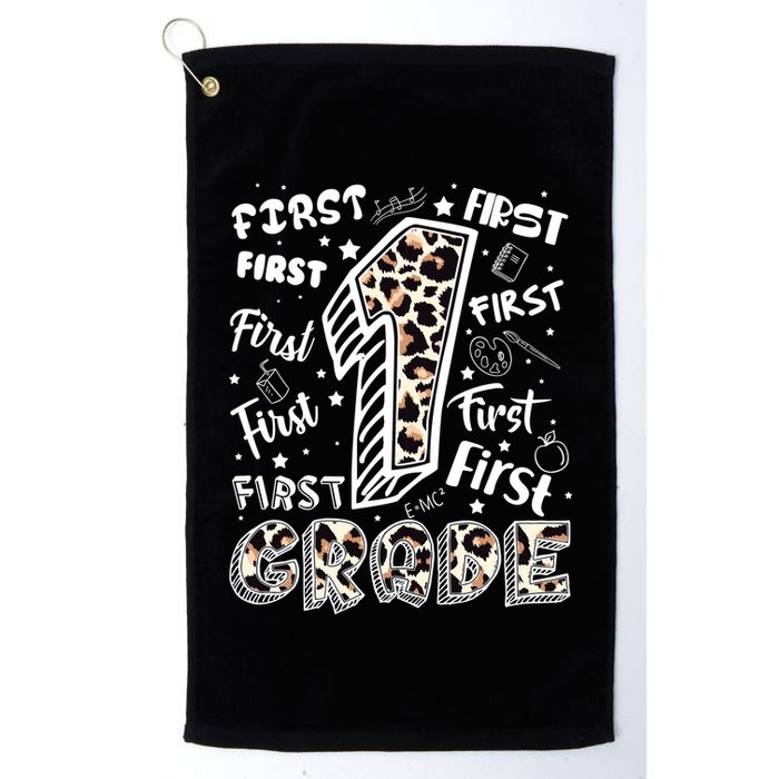 Cute Leopard Print First Grade Typography Word Art Golf Towel