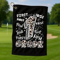 Cute Leopard Print First Grade Typography Word Art Golf Towel