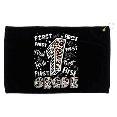 Cute Leopard Print First Grade Typography Word Art Grommeted Golf Towel
