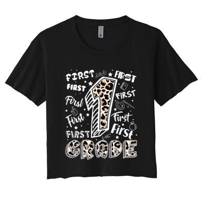 Cute Leopard Print First Grade Typography Word Art Crop Top