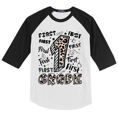 Cute Leopard Print First Grade Typography Word Art Kids Colorblock Raglan Jersey
