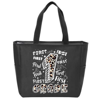 Cute Leopard Print First Grade Typography Word Art Zip Tote Bag