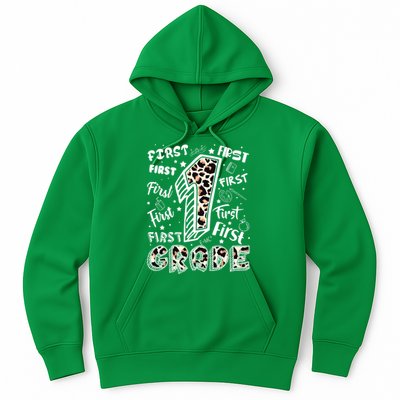 Cute Leopard Print First Grade Typography Word Art Hoodie