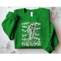 Cute Leopard Print First Grade Typography Word Art Sweatshirt