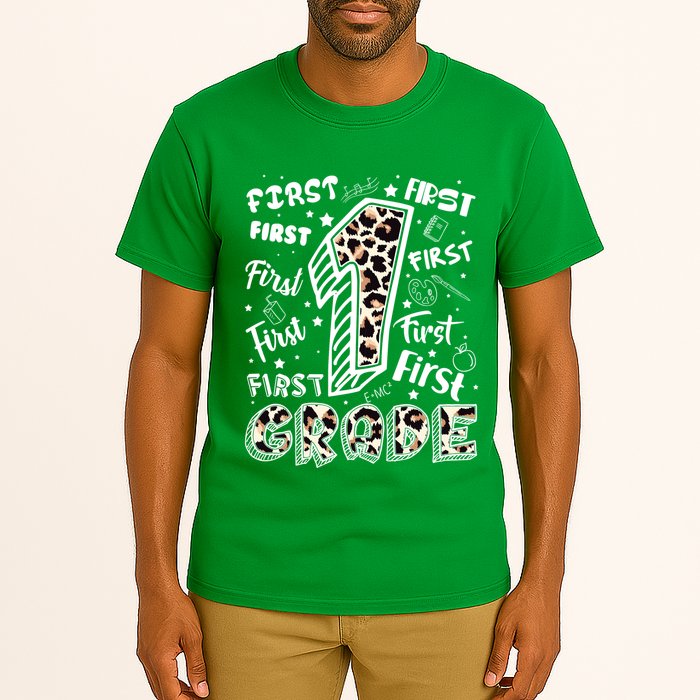 Cute Leopard Print First Grade Typography Word Art Tall T-Shirt