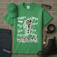 Cute Leopard Print First Grade Typography Word Art Tall T-Shirt