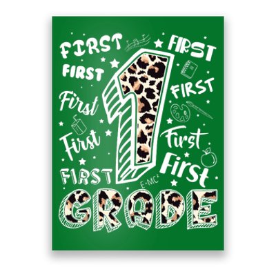 Cute Leopard Print First Grade Typography Word Art Poster