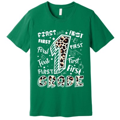 Cute Leopard Print First Grade Typography Word Art Premium T-Shirt