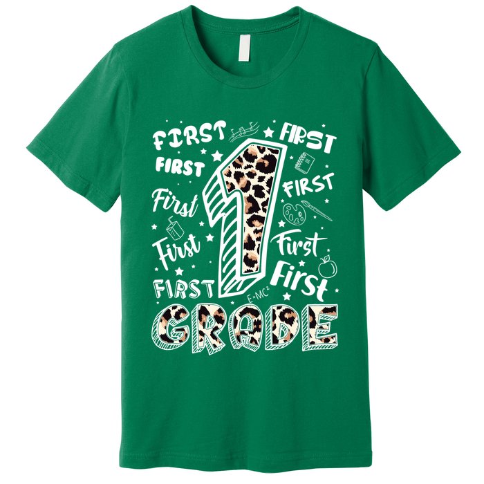 Cute Leopard Print First Grade Typography Word Art Premium T-Shirt