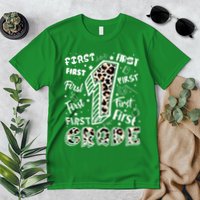 Cute Leopard Print First Grade Typography Word Art Premium T-Shirt