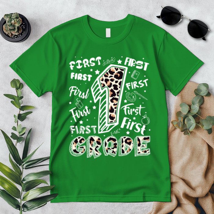Cute Leopard Print First Grade Typography Word Art Premium T-Shirt