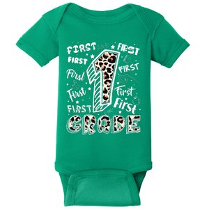 Cute Leopard Print First Grade Typography Word Art Baby Bodysuit