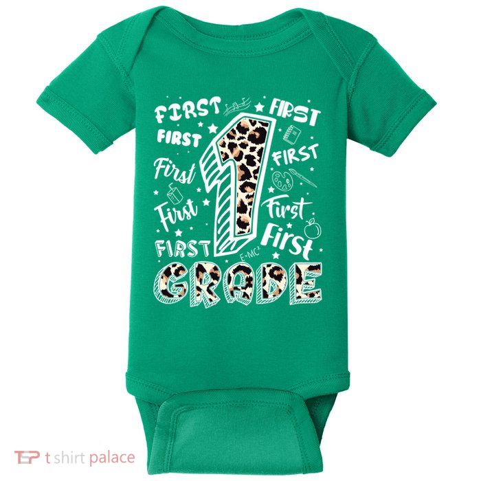 Cute Leopard Print First Grade Typography Word Art Baby Bodysuit