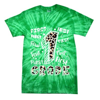 Cute Leopard Print First Grade Typography Word Art Tie-Dye T-Shirt