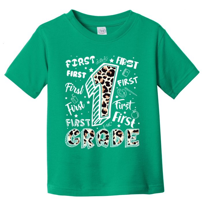 Cute Leopard Print First Grade Typography Word Art Toddler T-Shirt