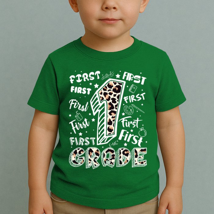 Cute Leopard Print First Grade Typography Word Art Toddler T-Shirt