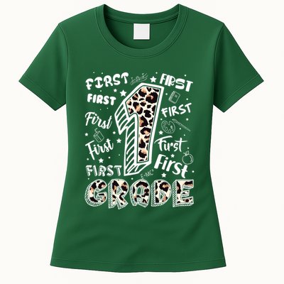 Cute Leopard Print First Grade Typography Word Art Womens T-Shirt