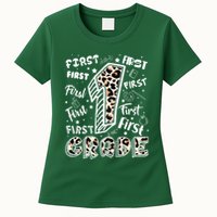 Cute Leopard Print First Grade Typography Word Art Womens T-Shirt