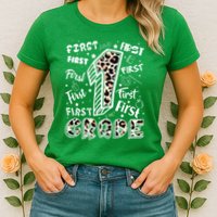 Cute Leopard Print First Grade Typography Word Art Womens T-Shirt