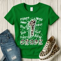 Cute Leopard Print First Grade Typography Word Art Womens T-Shirt
