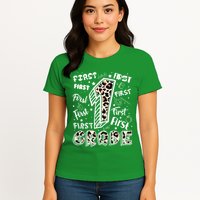 Cute Leopard Print First Grade Typography Word Art Womens T-Shirt