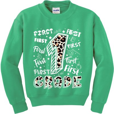 Cute Leopard Print First Grade Typography Word Art Kids Sweatshirt