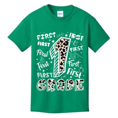 Cute Leopard Print First Grade Typography Word Art Kids T-Shirt