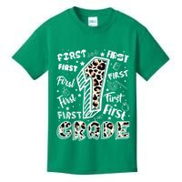 Cute Leopard Print First Grade Typography Word Art Kids T-Shirt