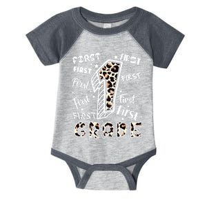 Cute Leopard Print First Grade Typography Word Art Infant Baby Jersey Bodysuit