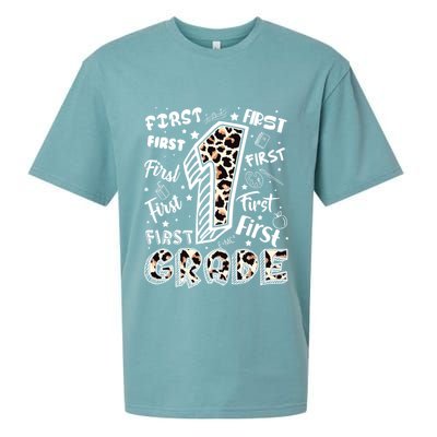 Cute Leopard Print First Grade Typography Word Art Sueded Cloud Jersey T-Shirt