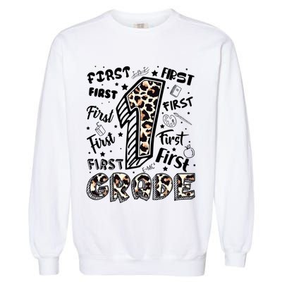 Cute Leopard Print First Grade Typography Word Art Garment-Dyed Sweatshirt
