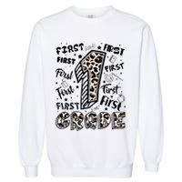 Cute Leopard Print First Grade Typography Word Art Garment-Dyed Sweatshirt