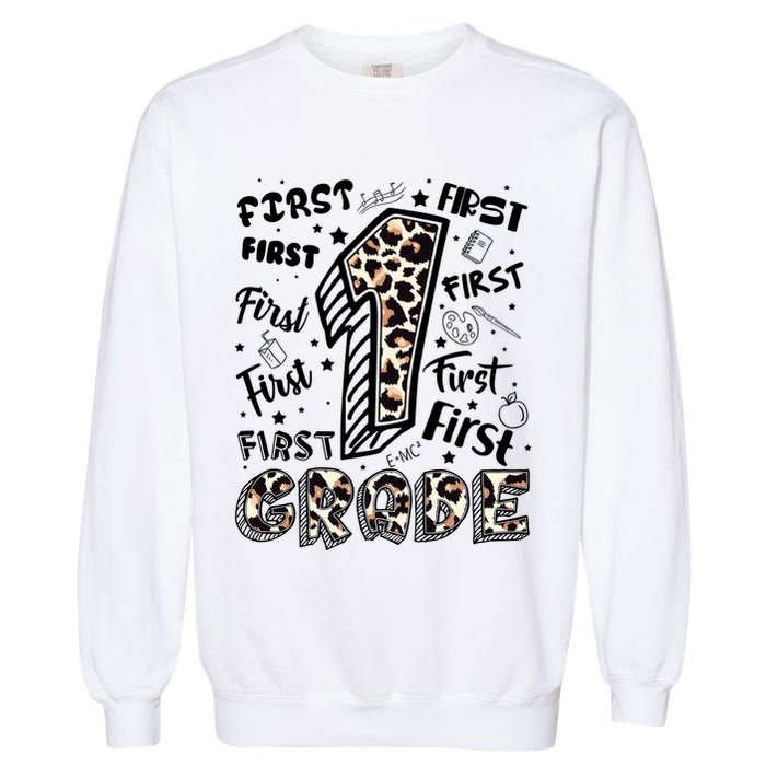 Cute Leopard Print First Grade Typography Word Art Garment-Dyed Sweatshirt