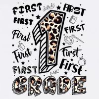 Cute Leopard Print First Grade Typography Word Art Garment-Dyed Sweatshirt